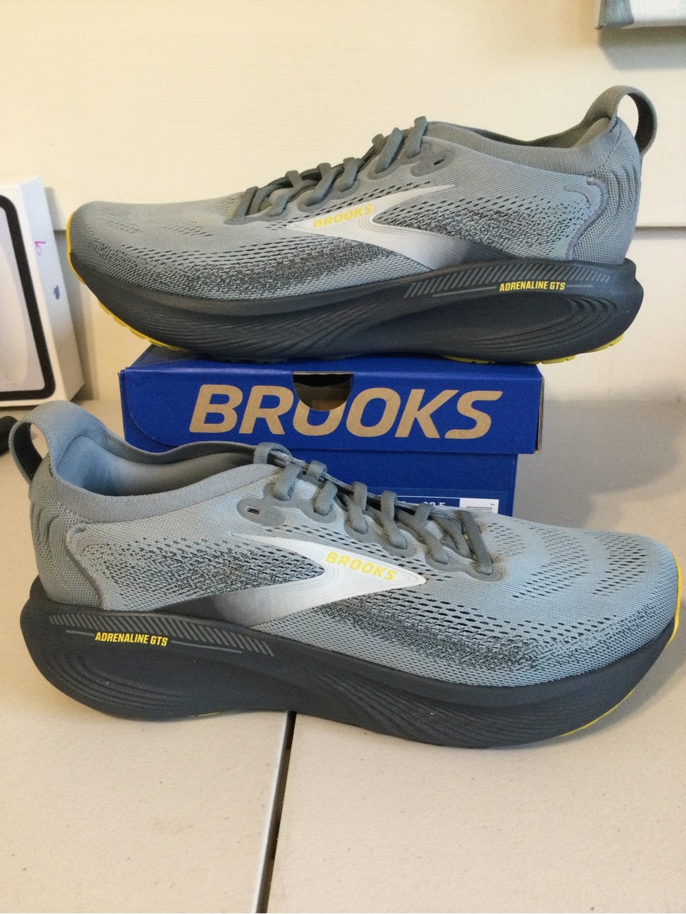 Brooks Gray Running Shoes with Yellow Soles - Picture 3 of 6